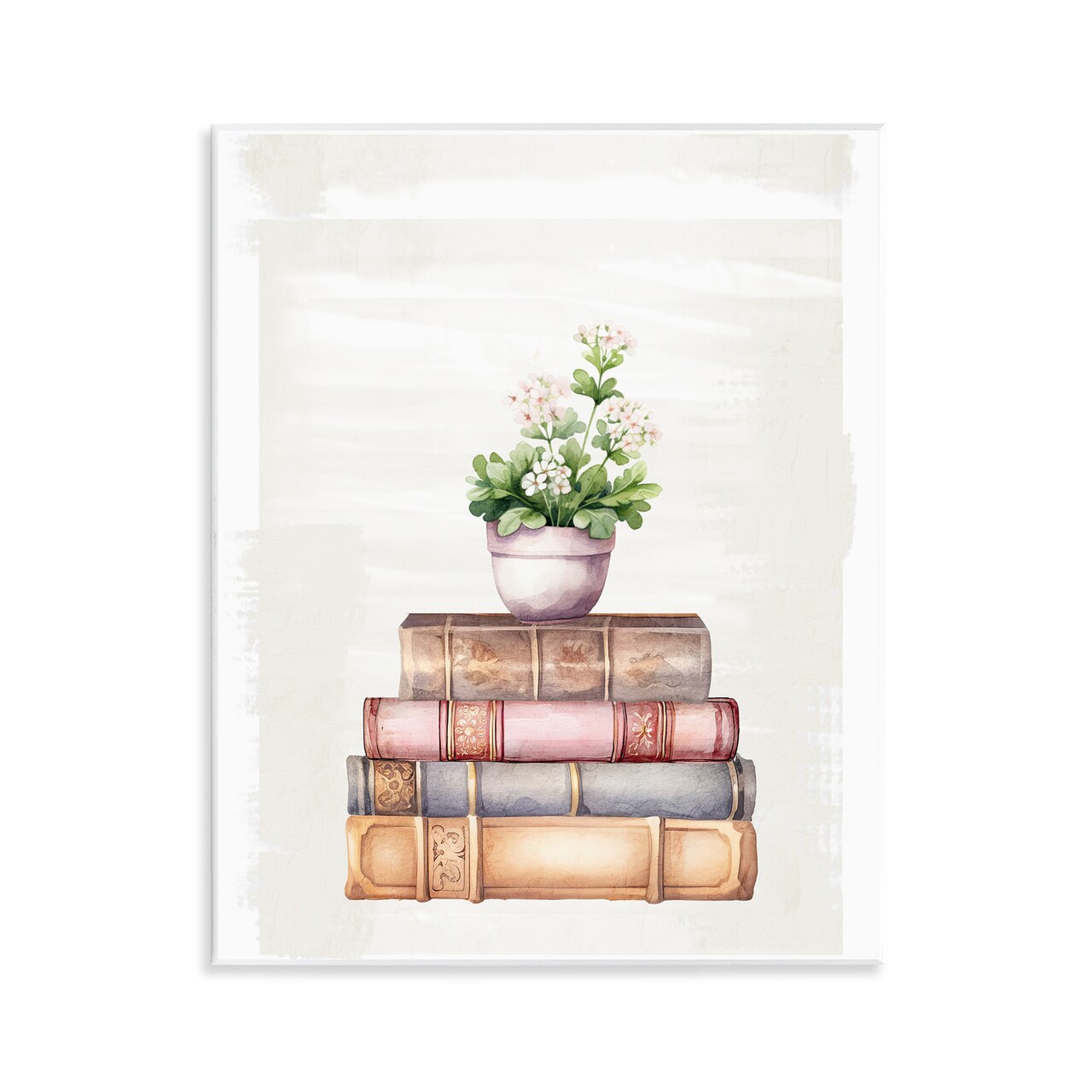 Stupell Industries Floral Pot & Vintage Books Wall Plaque, design by Kim Allen